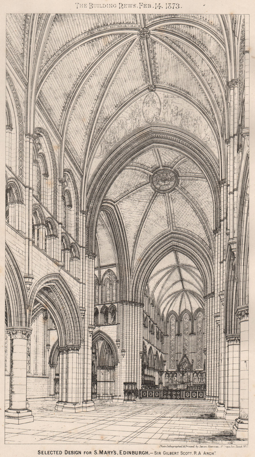 Selected design for St. Mary's, Edinburgh; Sir Gilbert Scott. Architect 1873